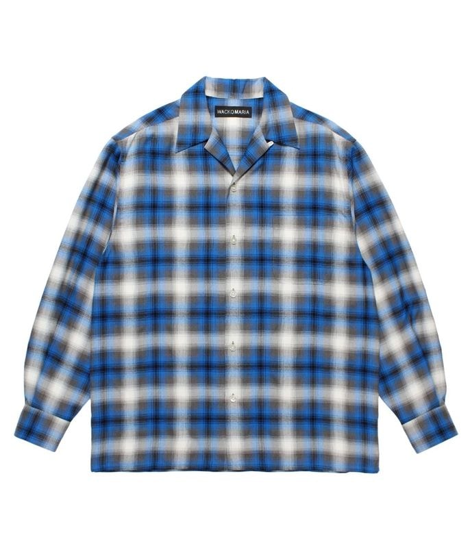 OMBRE CHECK OPEN COLLAR SHIRT (TYPE-1)【BLUE】