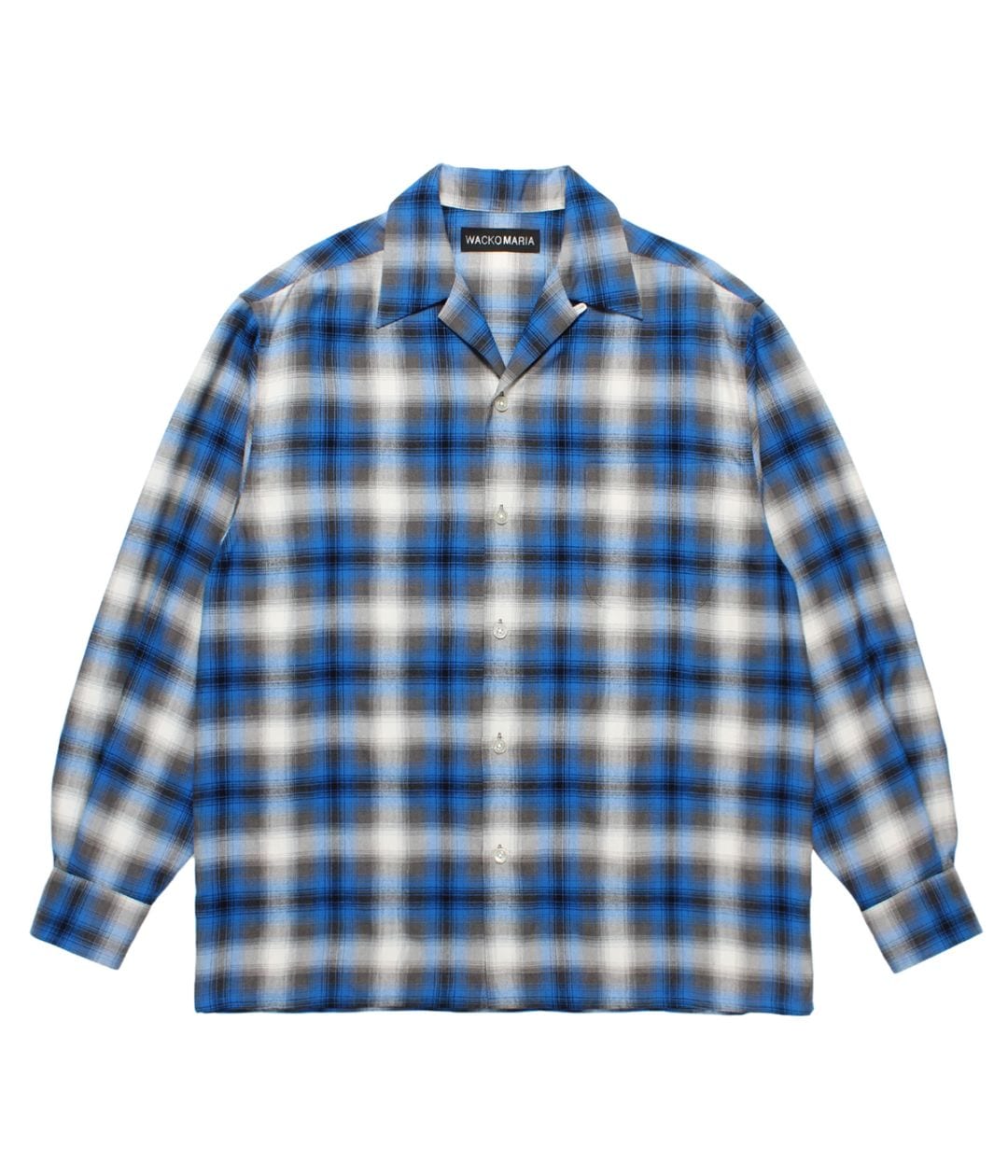 OMBRE CHECK OPEN COLLAR SHIRT (TYPE-1)【BLUE】