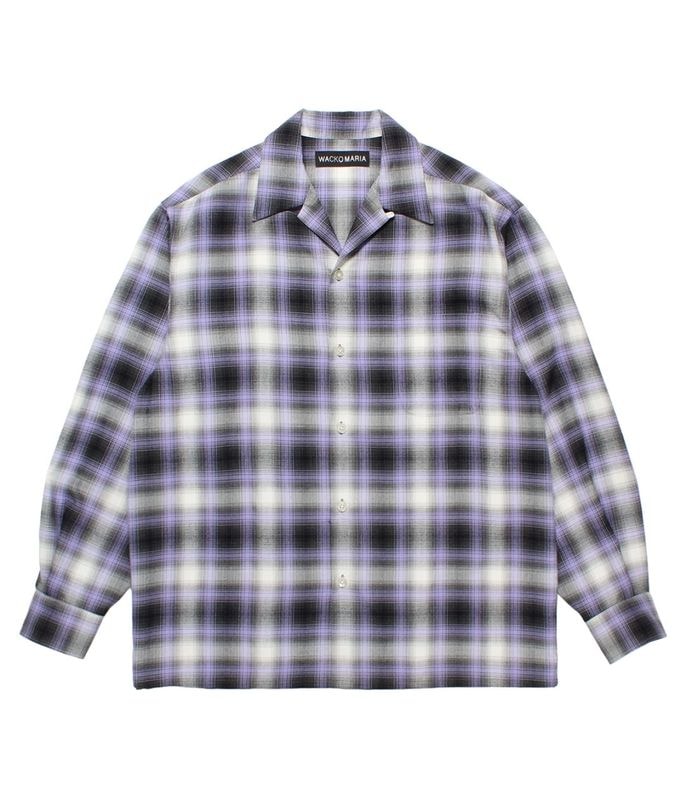 OMBRE CHECK OPEN COLLAR SHIRT (TYPE-1)【PURPLE】