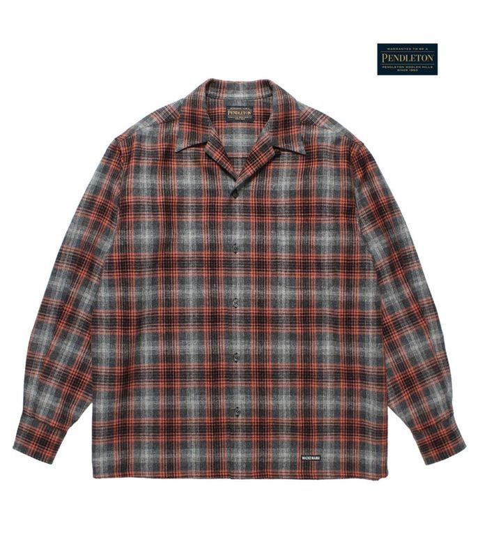 PENDOLTON / WOOL OMBRE CHECK OPEN COLLAR SHIRT (TYPE-2)【GRAY-ORANGE】