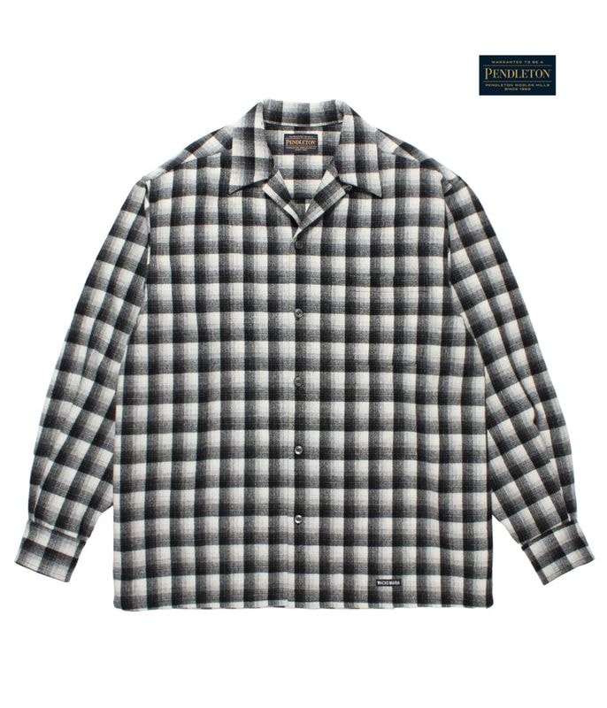 PENDOLTON / WOOL OMBRE CHECK OPEN COLLAR SHIRT (TYPE-1)【WHITE-BLACK】