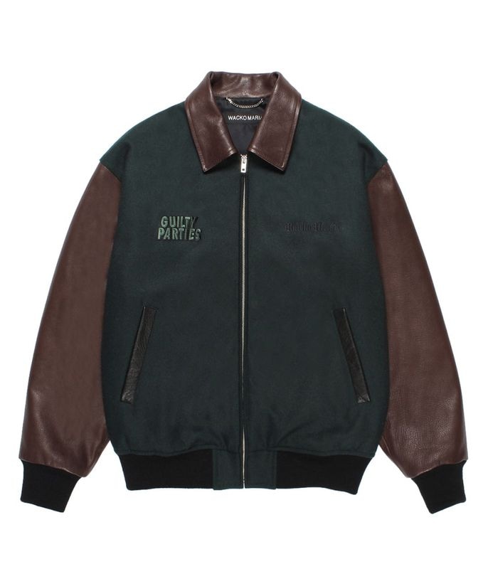 LEATHER VARSITY JACKET (TYPE-1)【GREEN】