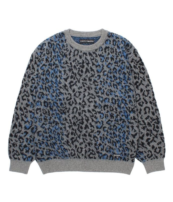 LEOPARD MOHAIR JACQUARD KNIT SWEATER【GRAY】