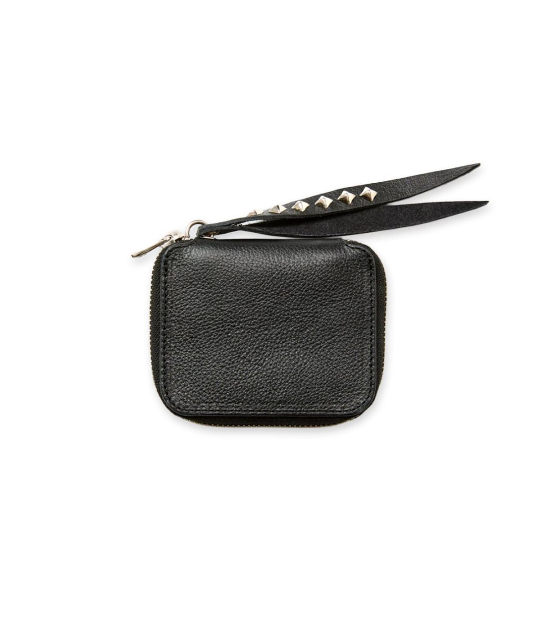 小物 CALEE LEATHER WALLET POUCH STUDS CHARM PLANE LEATHER ZIP MULTI WALLET -STUDS CHARM-【BLACK】｜CALEE