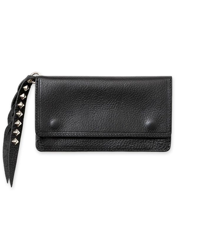 PLANE LEATHER LONG WALLET -STUDS CHARM-【BLACK】