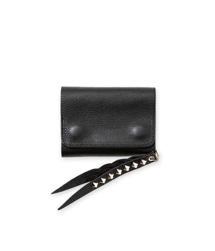 PLANE LEATHER FLAP HALF WALLET -STUDS CHARM-【BLACK】