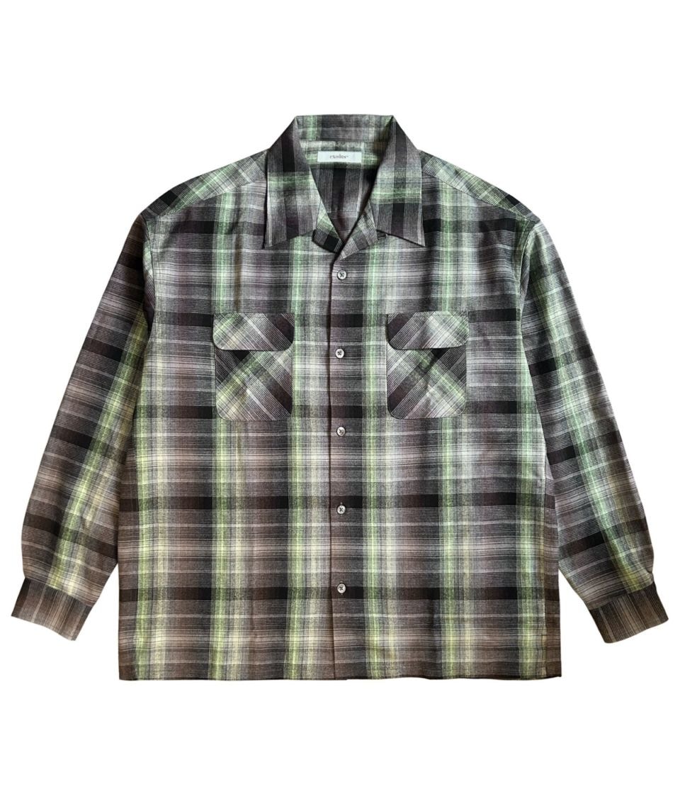 HEAVY WEIGHT RAYON OMBRE CHECK OPEN COLLAR SHIRT【BROWNxGREEN】