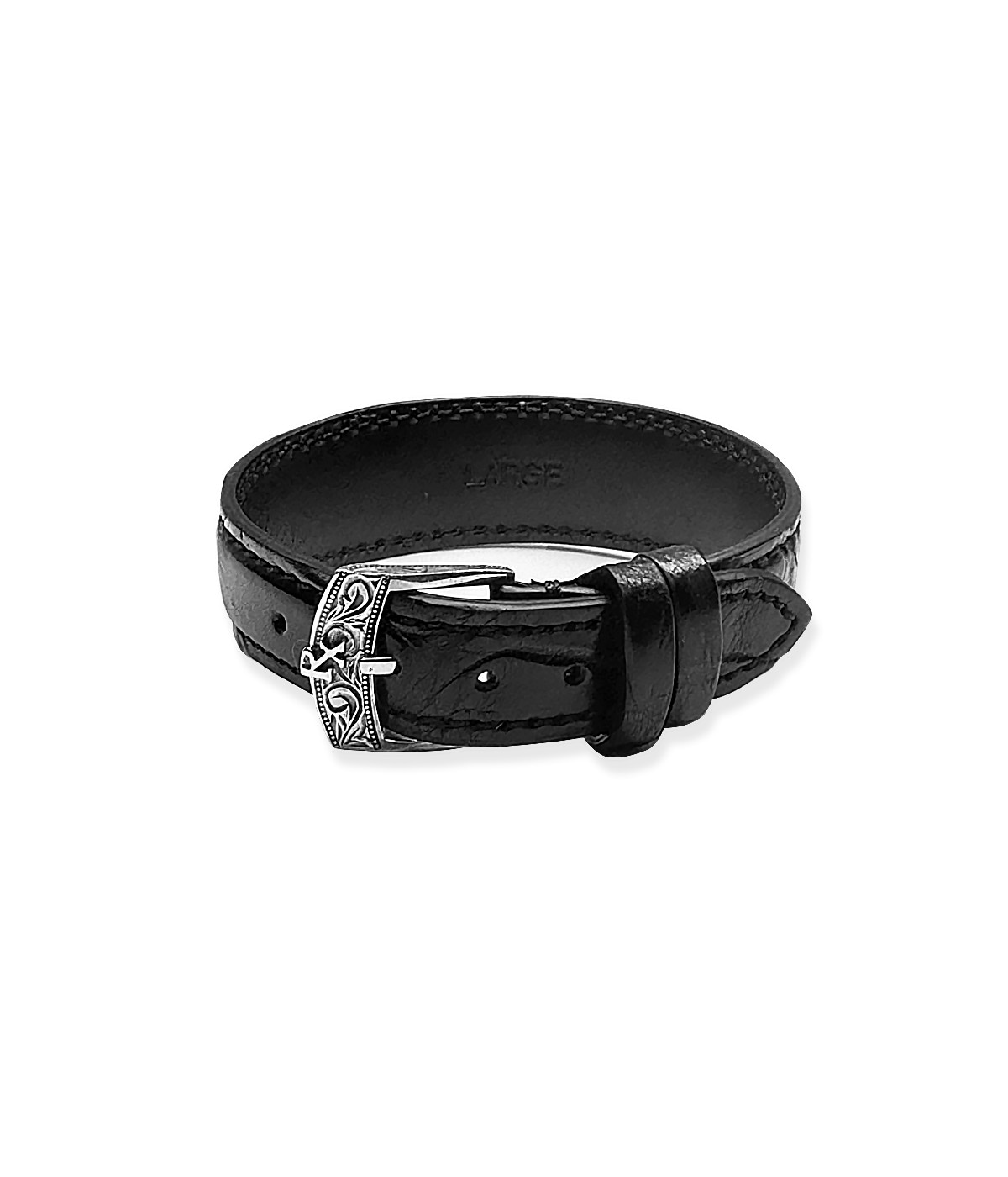 Leather Bracelet (Crocodile/Silver)【BLACK】