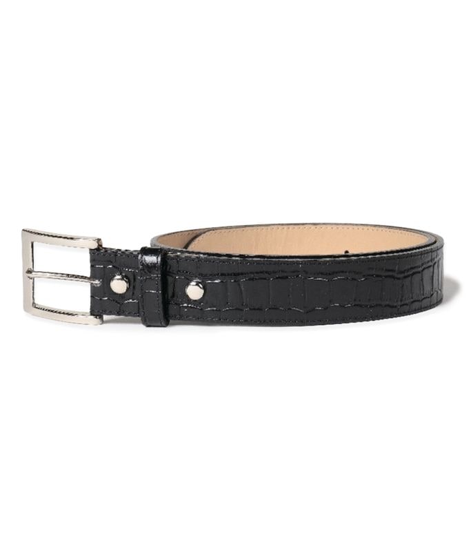 LEATHER BELT (CROCODILE EMBOSS)【BLACK】