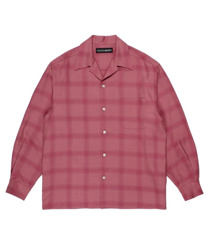 OMBRE CHECK OPEN COLLAR SHIRT L/S【PINK】