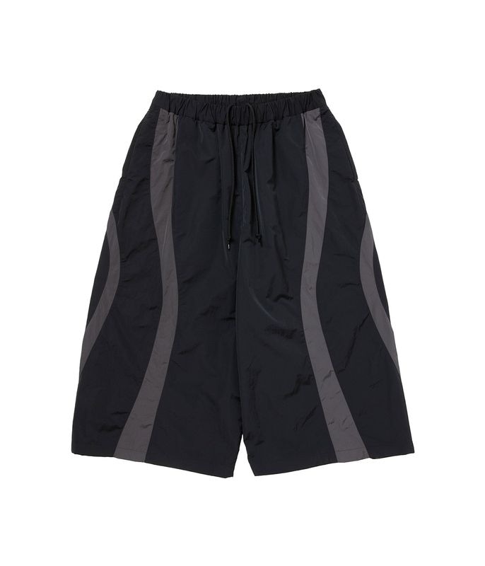 Nylon Paneling Shin Cut Wide Track Pants【BLACK】