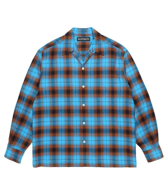 OMBRE CHECK OPEN COLLAR SHIRT L/S (TYPE-1)【BLUE】