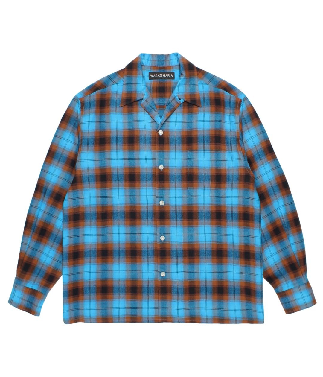 OMBRE CHECK OPEN COLLAR SHIRT L/S (TYPE-1)【BLUE】｜WACKO MARIA