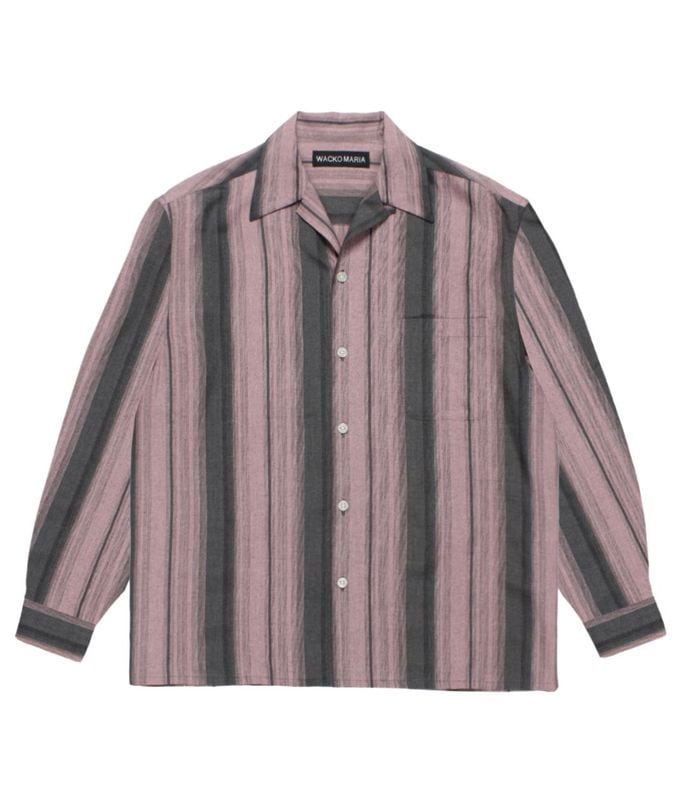 OMBRE STRIPED OPEN COLLAR SHIRT L/S【PINK】