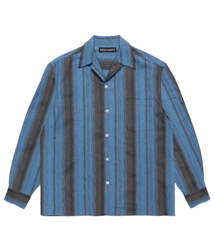 OMBRE STRIPED OPEN COLLAR SHIRT L/S【BLUE】