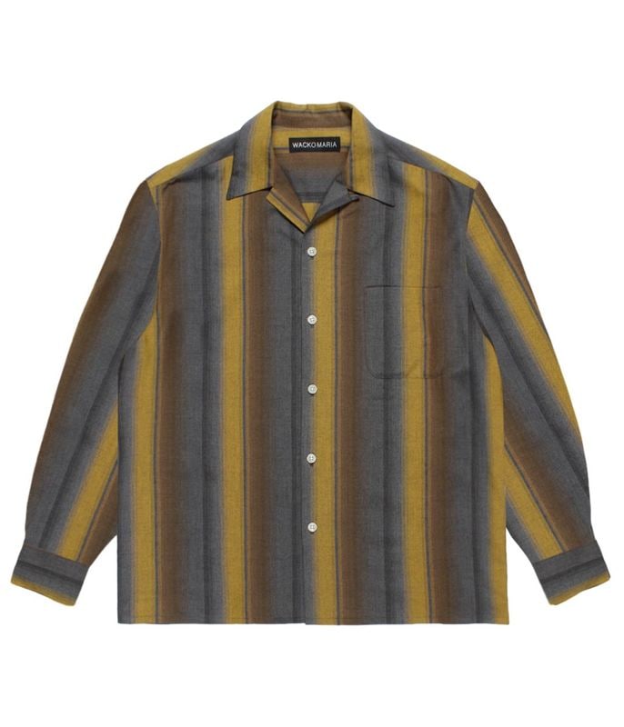 OMBRE STRIPED OPEN COLLAR SHIRT L/S【YELLOW】