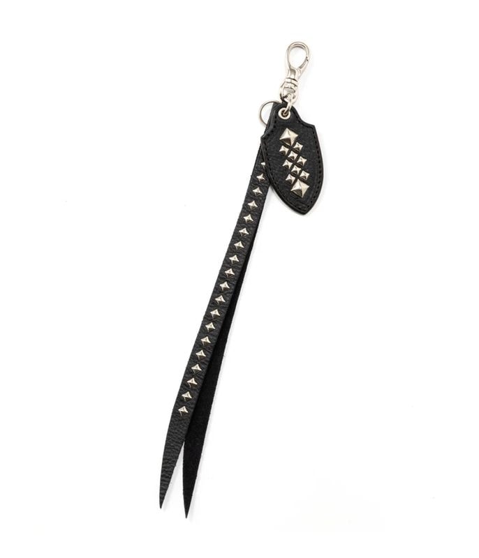 STUDS LEATHER LONG KEY RING【BLACK】