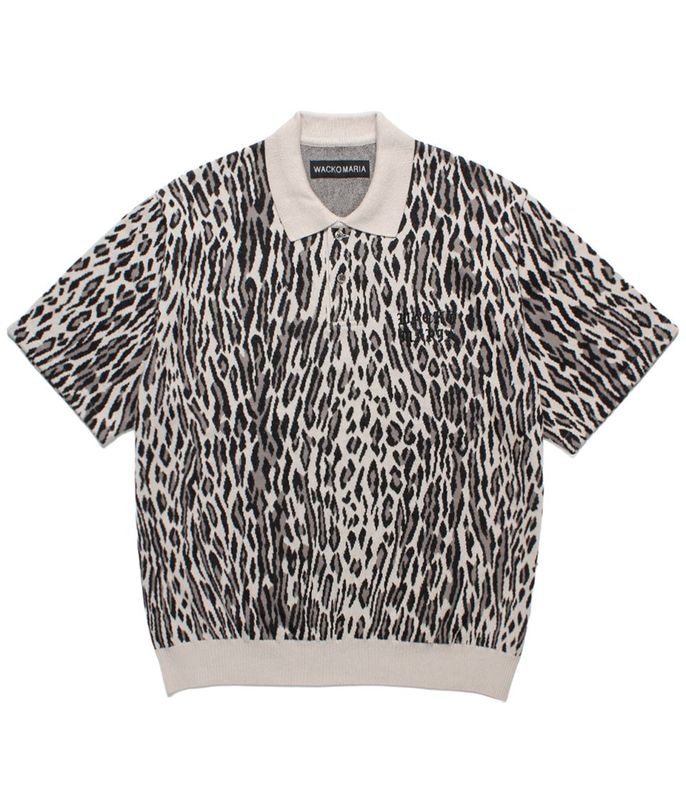 LEOPARD JACQUARD KNIT POLO SHIRT (TYPE-1)【IVORY】