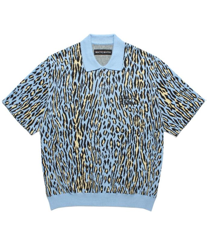 LEOPARD JACQUARD KNIT POLO SHIRT (TYPE-1)【L-BLUE】