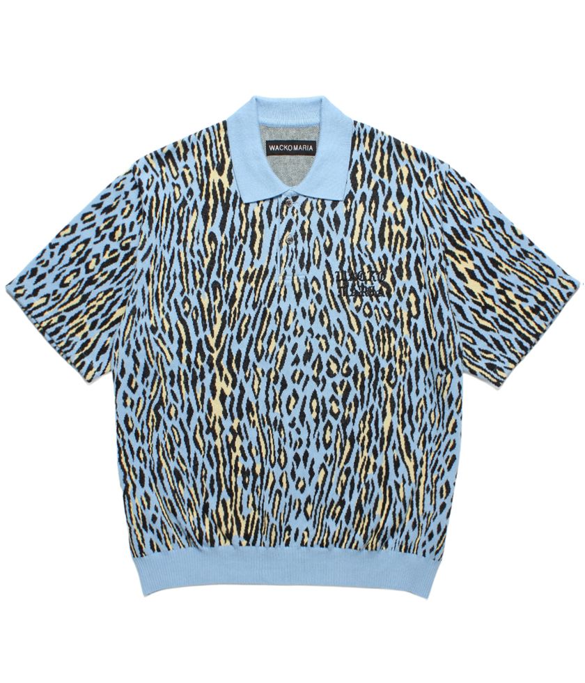 LEOPARD JACQUARD KNIT POLO SHIRT (TYPE-1)【L-BLUE】