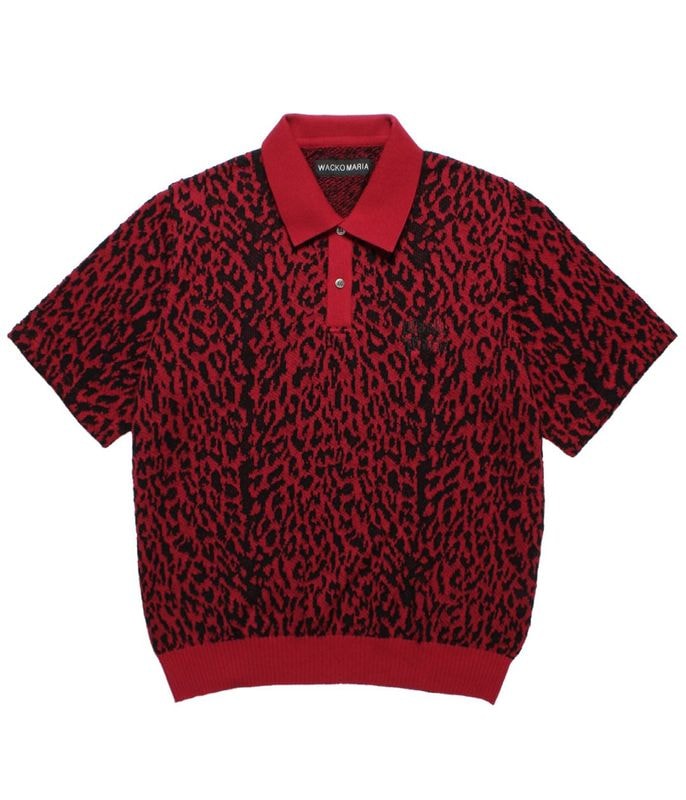 LEOPARD JACQUARD KNIT POLO SHIRT (TYPE-2)【RED】