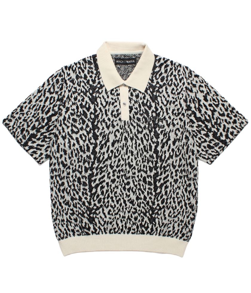 LEOPARD JACQUARD KNIT POLO SHIRT (TYPE-2)【WHITE】
