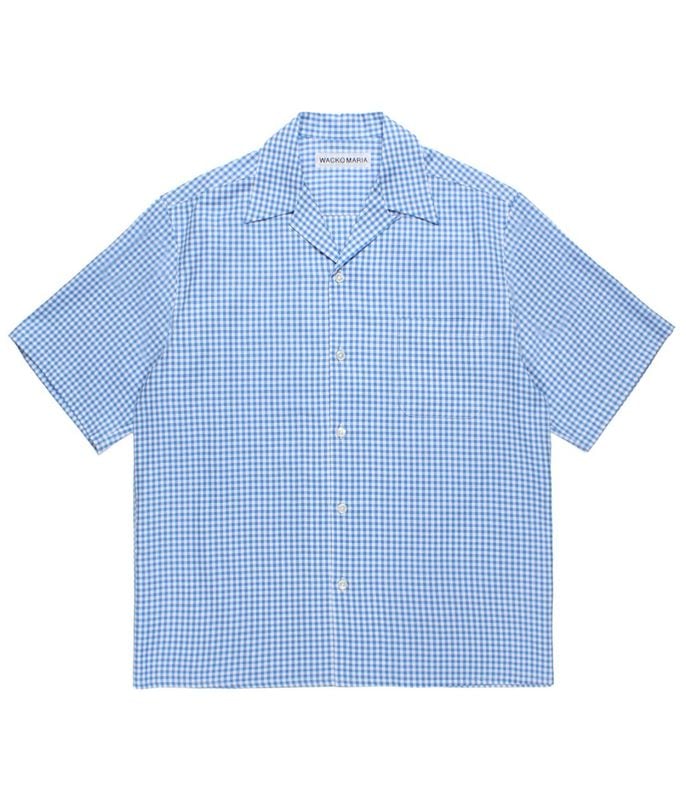 BEZ TEKSTIL / GINGHAM CHECK OPEN COLLAR SHIRT【BLUE】