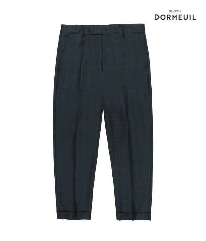 DORMEUIL / CHECK PLEATED TROUSERS (TYPE-1)【D-GREEN】