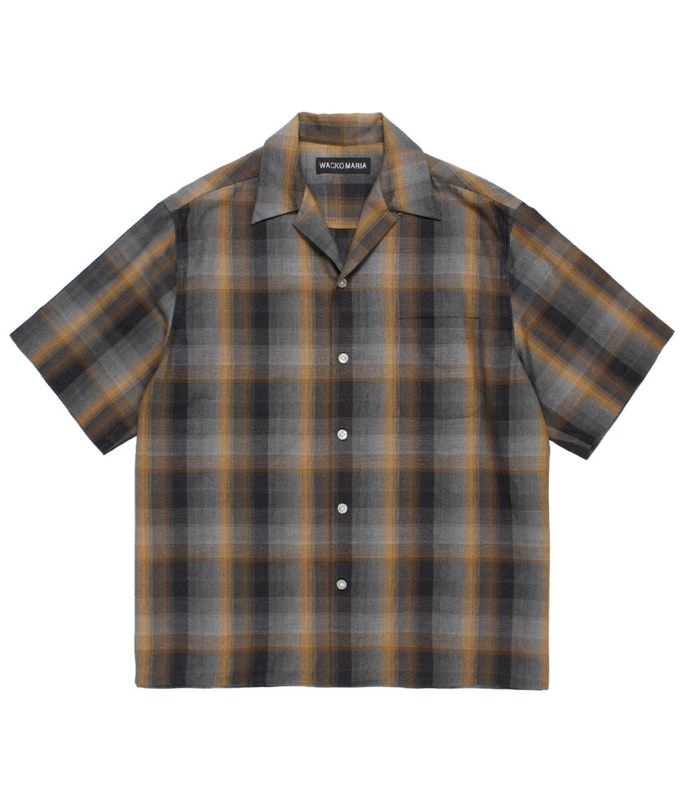 OMBRE CHECK OPEN COLLAR SHIRT (TYPE-1)【GRAY】