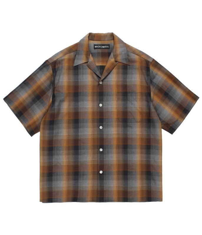 OMBRE CHECK OPEN COLLAR SHIRT (TYPE-1)【BROWN】