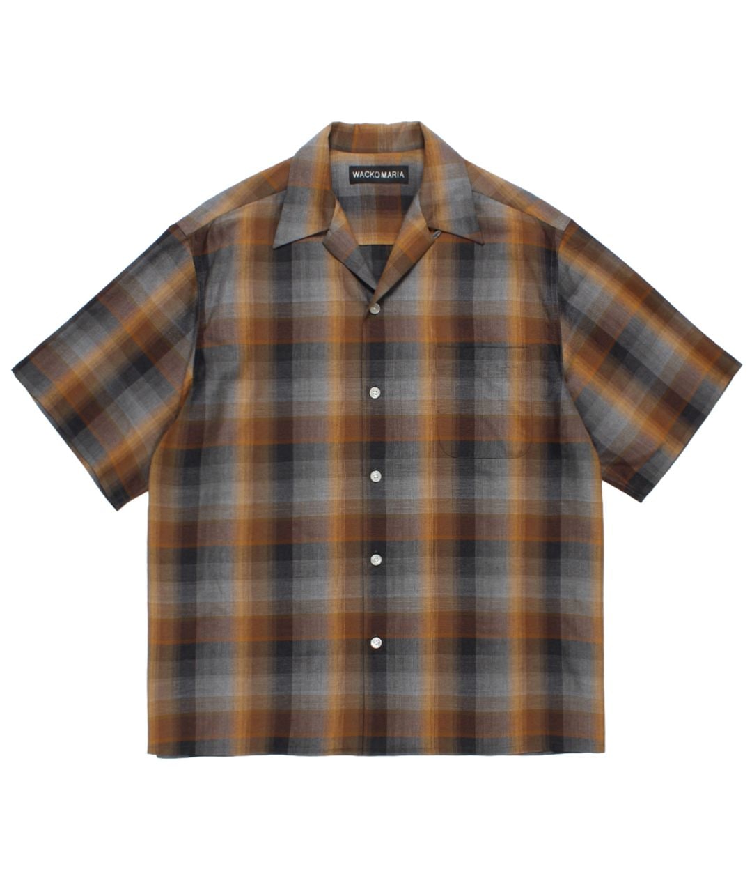 OMBRE CHECK OPEN COLLAR SHIRT (TYPE-1)【BROWN】｜WACKO MARIA