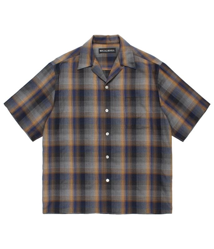 OMBRE CHECK OPEN COLLAR SHIRT (TYPE-1)【BLUE】