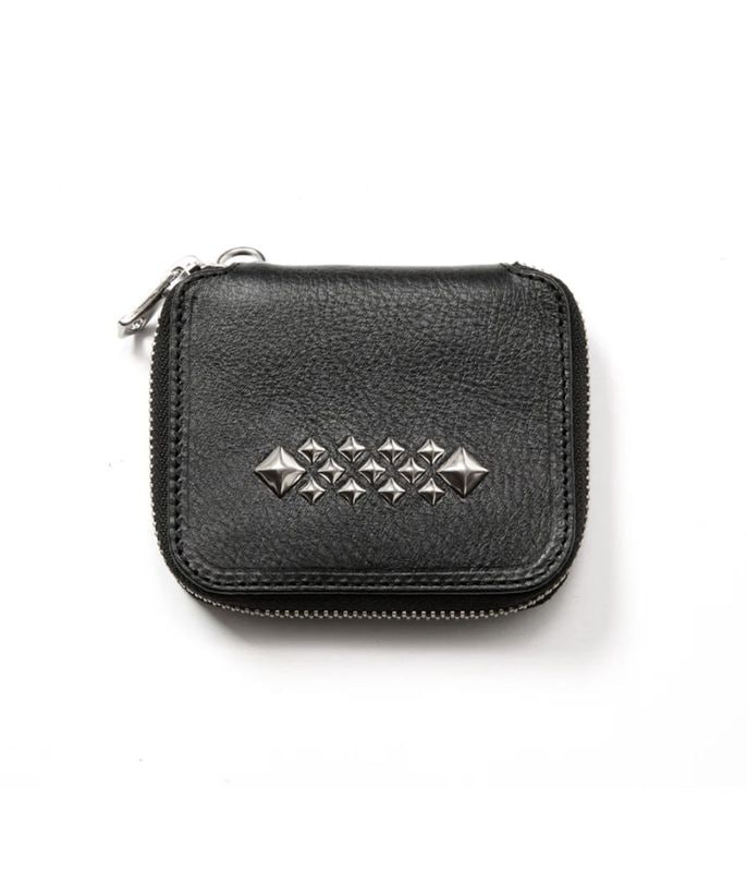 STUDS LEATHER ZIP MULTI WALLET【BLACK】