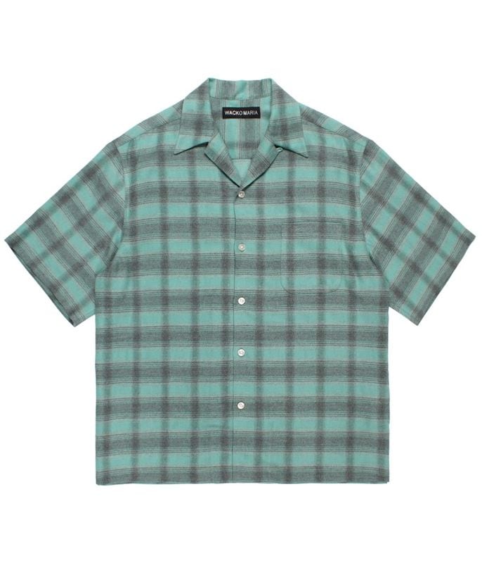 OMBRE CHECK OPEN COLLAR SHIRT (TYPE-2)【GREEN】
