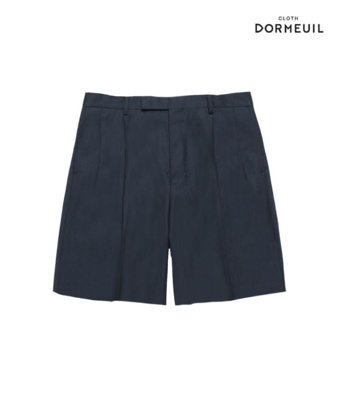 DORMEUIL / DOUBLE PLEATED SHORT TROUSERS (TYPE-7)【NAVY】