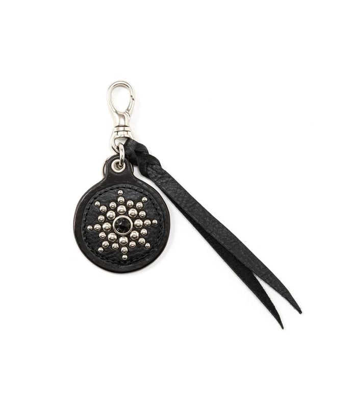 COLOR STONE STUDS LEATHER KEY RING【BLACK】