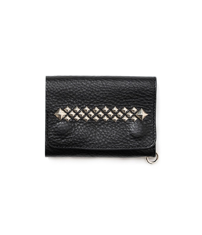 STUDS LEATHER FLAP HALF WALLET【BLACK】