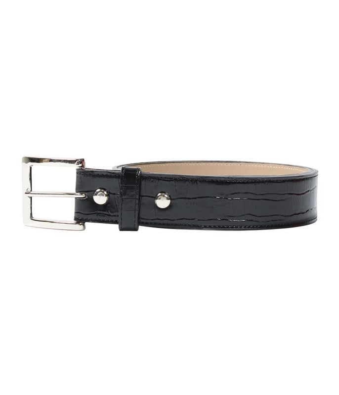 EMBOSSED LEATHER BELT (CROCODILE EMBOSSED)【BLACK】
