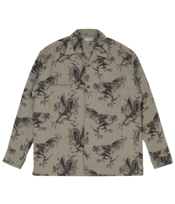 COCKFIGHTING SOUVENIR L/S HAWAIIAN SHIRT【BEIGE】