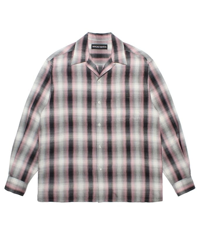 OMBRE CHECK OPEN COLLAR SHIRT (TYPE-2)【PINK】