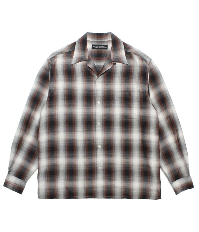 OMBRE CHECK OPEN COLLAR SHIRT (TYPE-2)【BROWN】