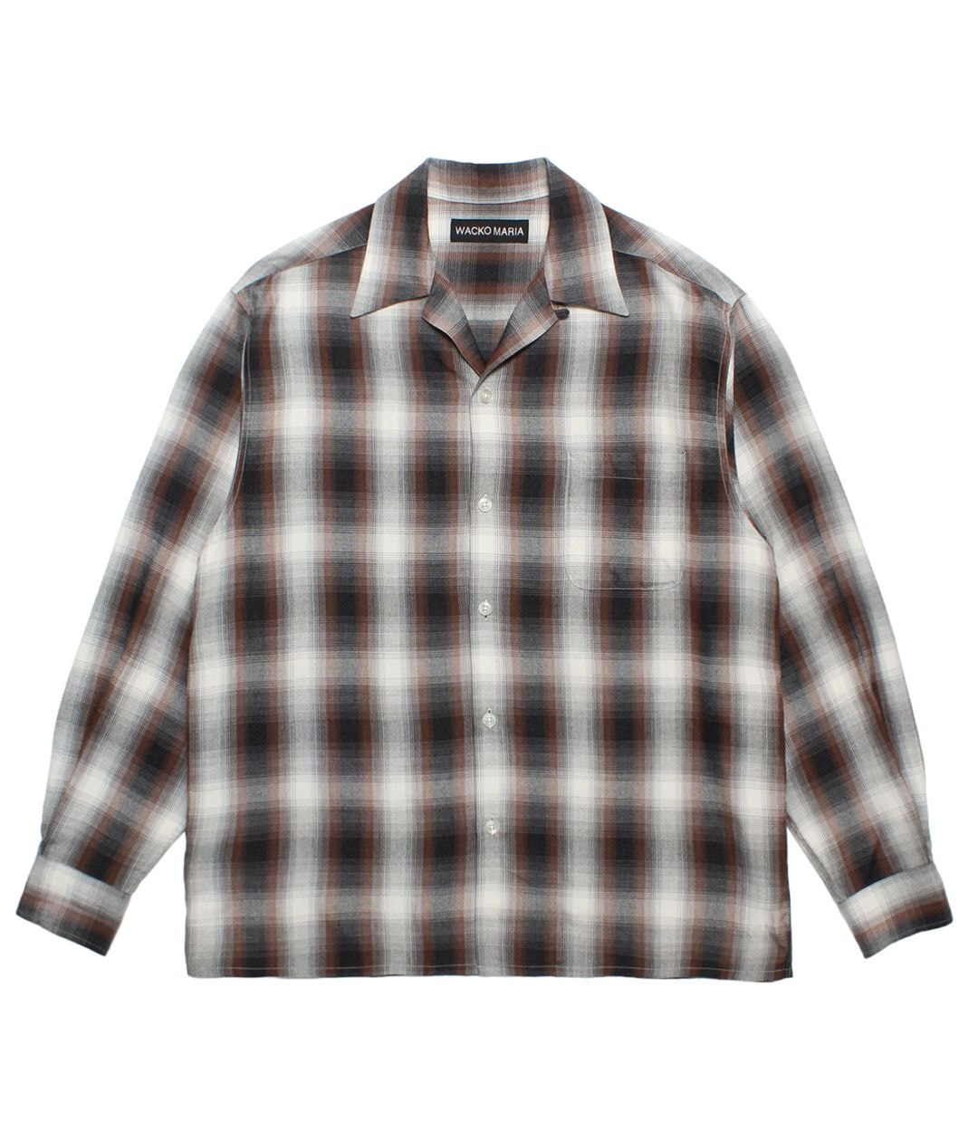 OMBRE CHECK OPEN COLLAR SHIRT (TYPE-2)【BROWN】