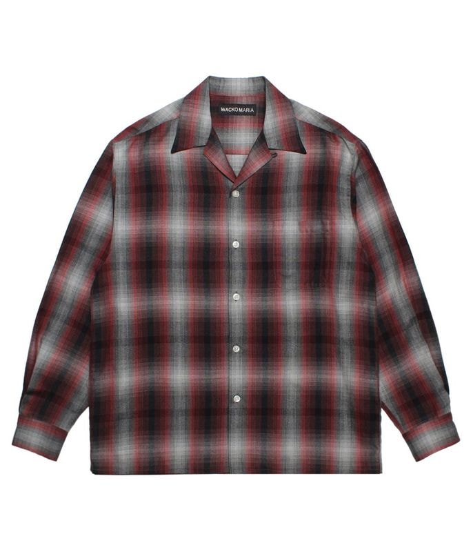 OMBRE CHECK OPEN COLLAR SHIRT (TYPE-1)【RED】