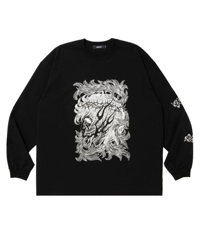 Pima Cotton L/S Tee (Leaf Skull)【PURE BLACK】