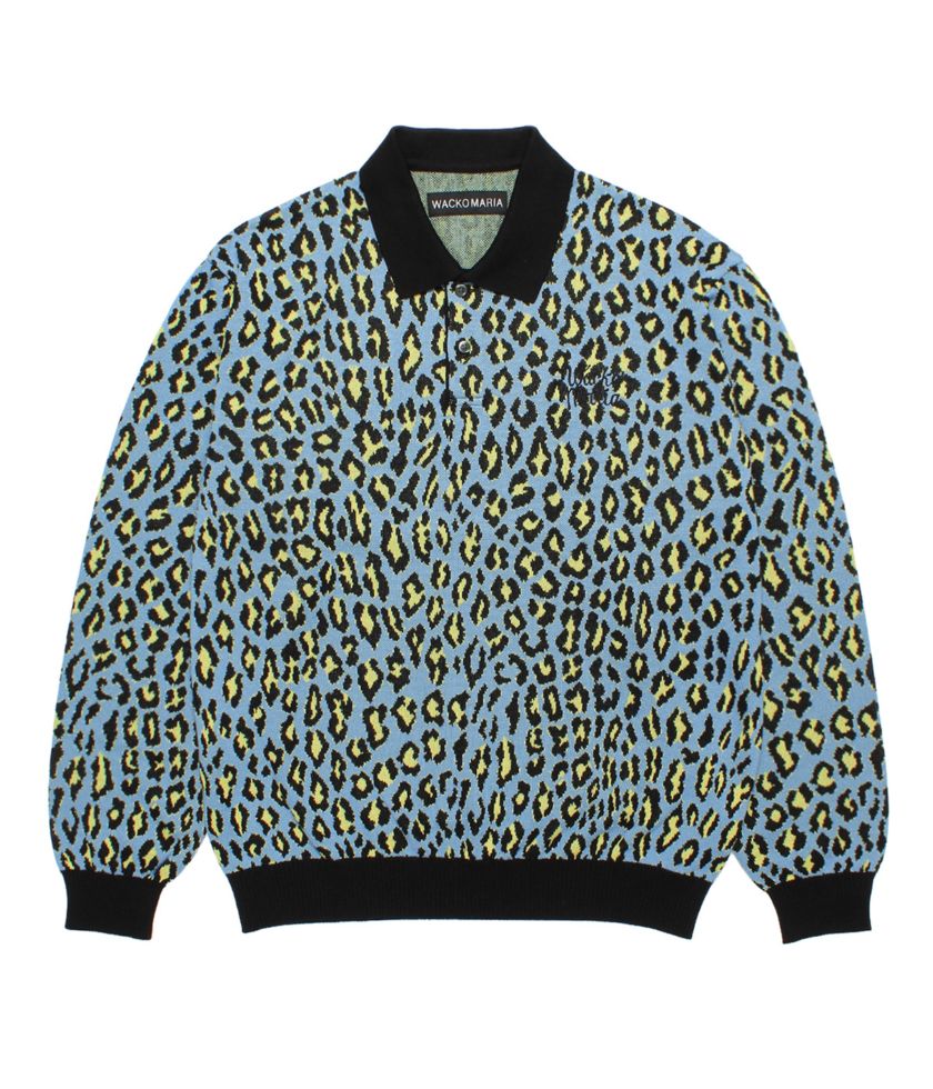 LEOPARD JACQUARD KNIT POLO SHIRT【BLUE】｜WACKO MARIA｜MELTING POT