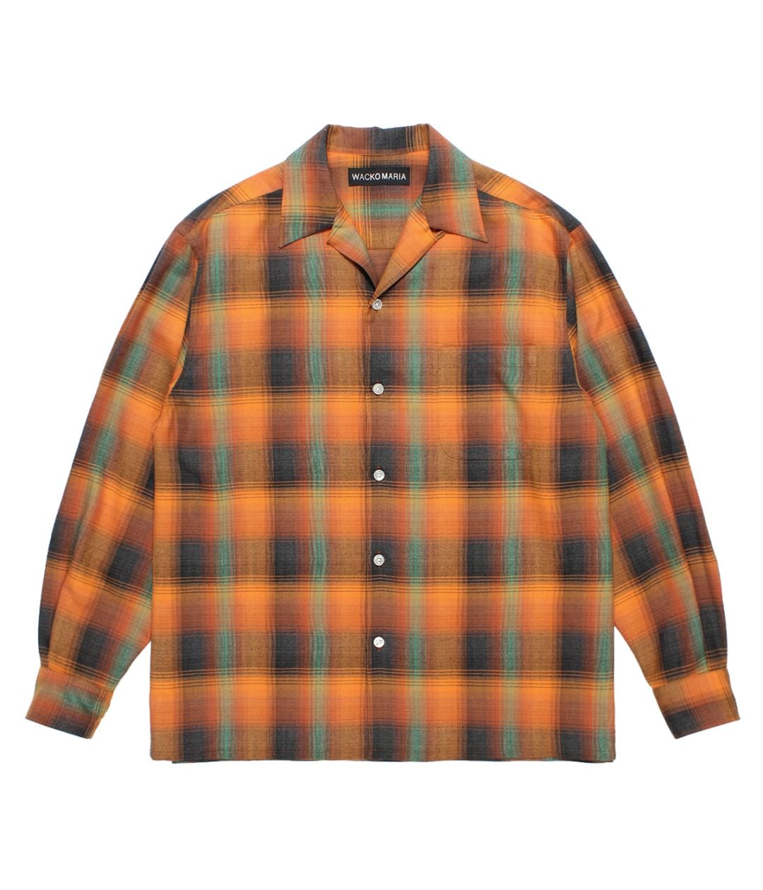 OMBRE CHECK OPEN COLLAR SHIRT (TYPE-6)【ORANGE】