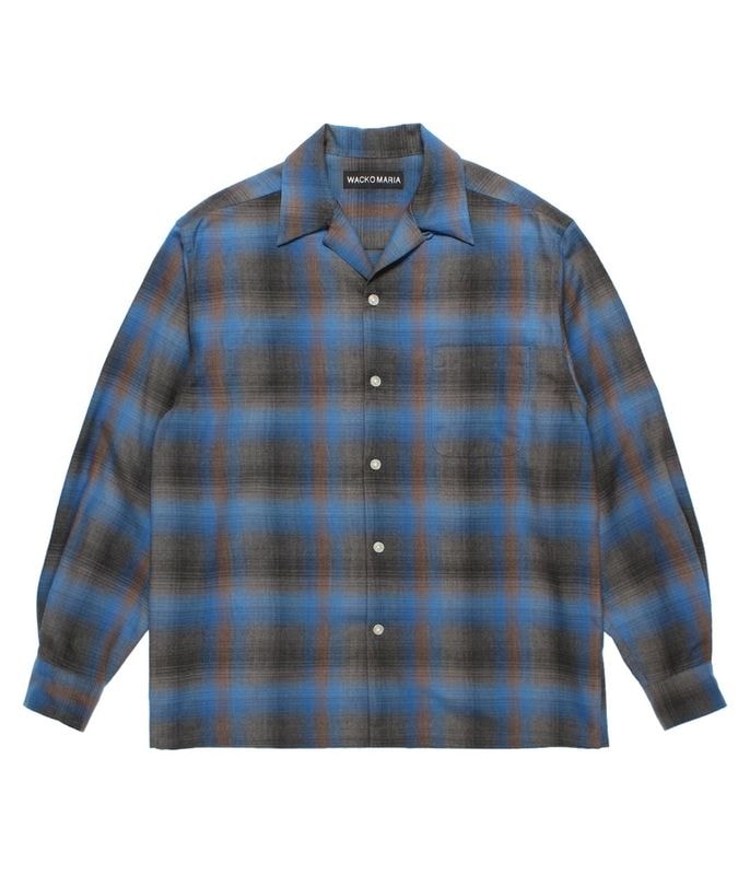 OMBRE CHECK OPEN COLLAR SHIRT (TYPE-6)【BLUE】