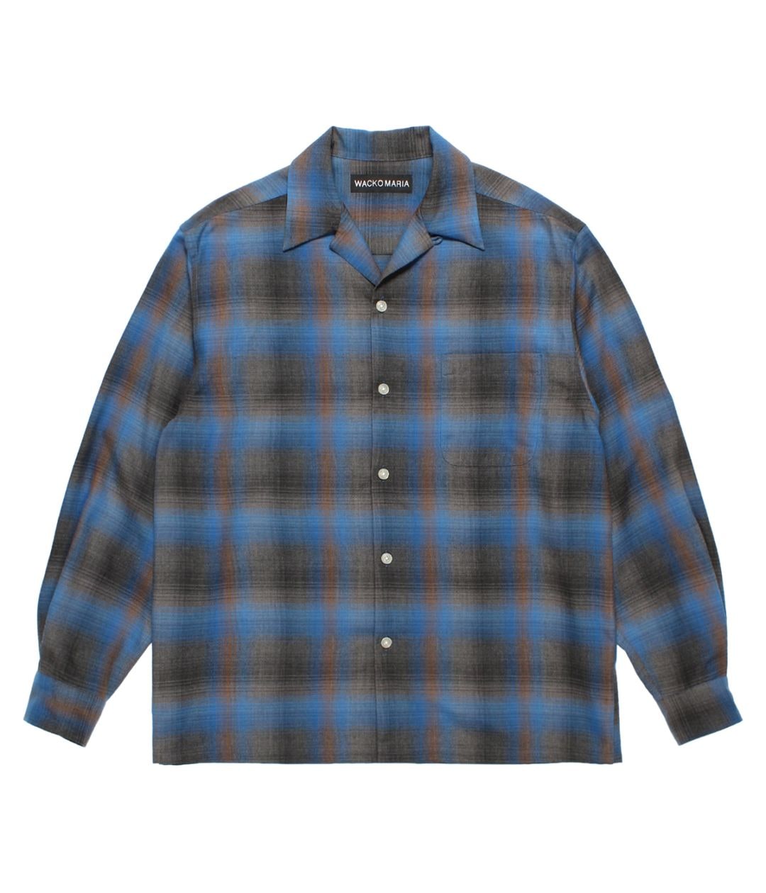 OMBRE CHECK OPEN COLLAR SHIRT (TYPE-6)【BLUE】