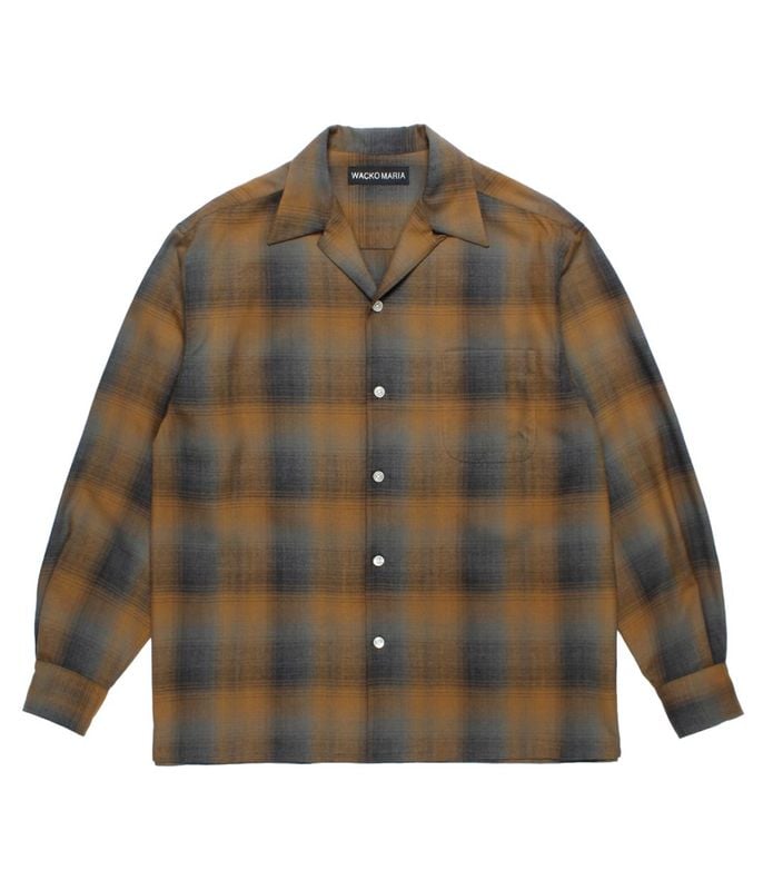 OMBRE CHECK OPEN COLLAR SHIRT (TYPE-6)【BROWN】