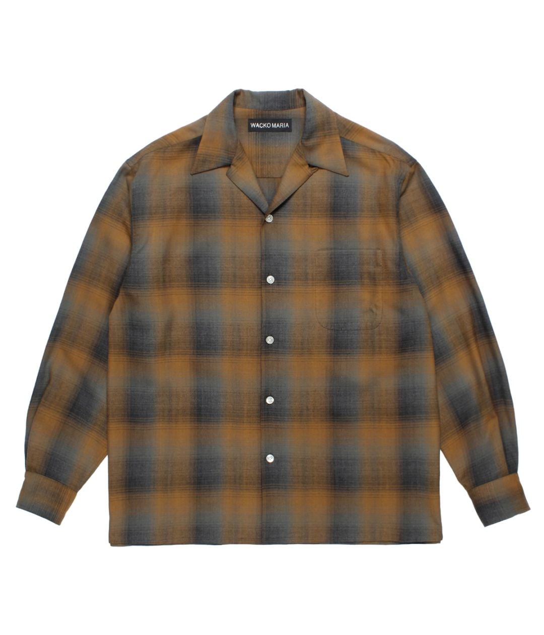 OMBRE CHECK OPEN COLLAR SHIRT (TYPE-6)【BROWN】